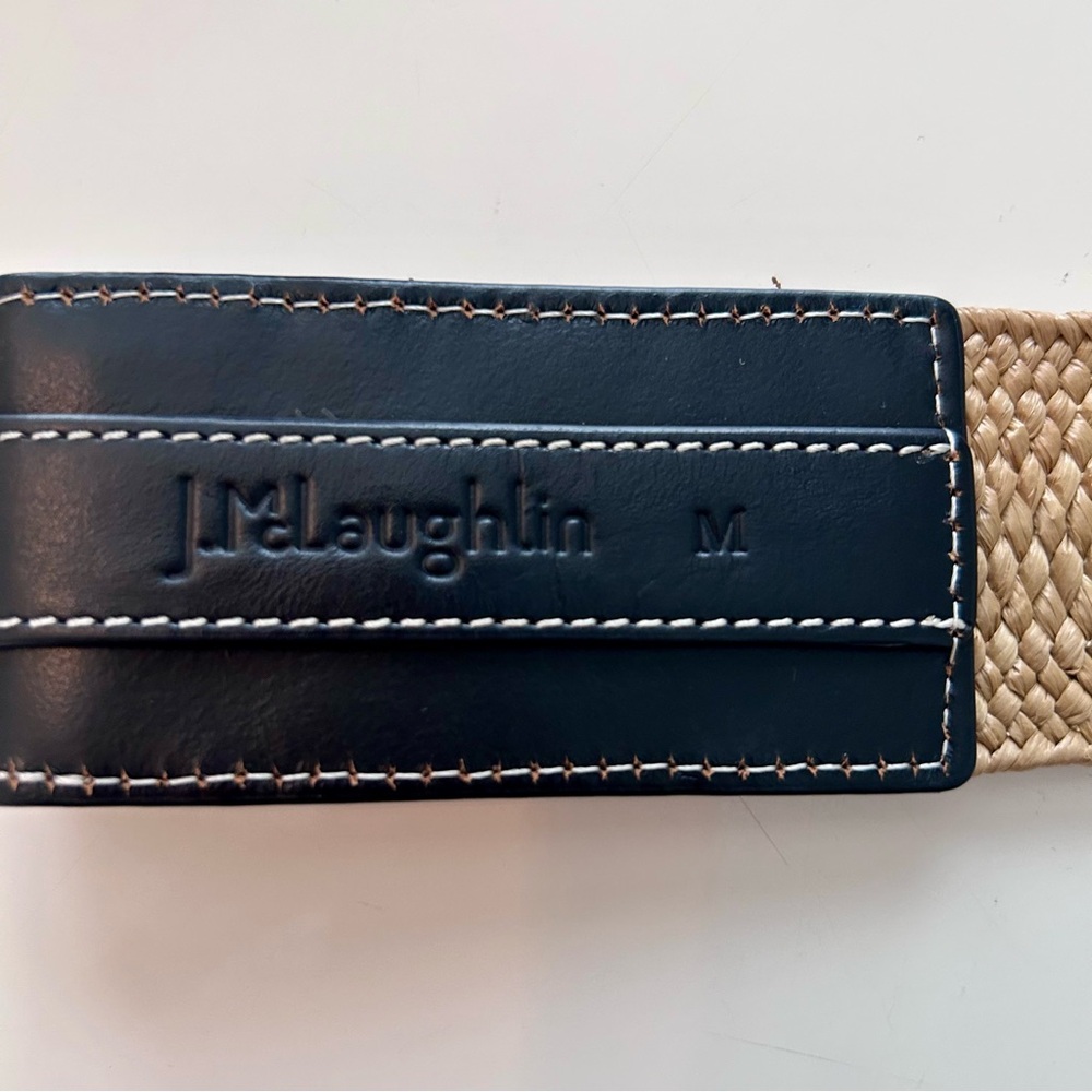 J. McLaughlin Black and Tan Wide Leather Waist Belt - Picture 6 of 7